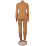 Solid Color Zip Up High Neck Autumn 2 Piece Pant Set