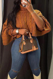 Solid Color High Neck Short Shawl Sweater Top