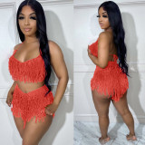 Sexy See Through Knit Hook Tassel Beach Shorts Set