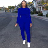 Womens Casual O Neck Long Sleeve Ruched Solid Color Bodycon Two Pieces