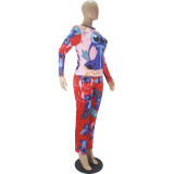 Casual Cartoon Print Home Wear Long Sleeve Pajamas Loungewear Women Sets