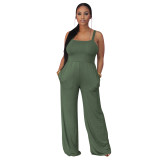 Women Solid Sling Pocket Straight Leg Jumpsuit