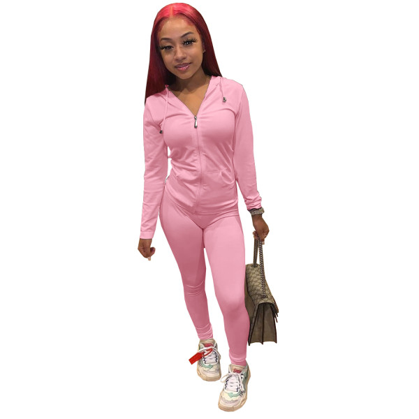 Pure Color Hooded Sportswear 2 PC