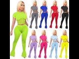 Black Women Fitness Mesh Stitching Clothing Wear Flared Trousers Women Set