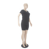 Fashion Solid Color V Neck Short Sleeve Shorts Set