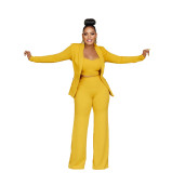 Casual Solid Patchwork Turndown Collar Long Sleeve Three Pieces