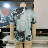 Casual Fashion Print Tassel Slit Short Sleeve Shirt Top