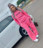 Women's Letter Print Long Sleeve Sweatshirt Casual Set For Women with Pockets