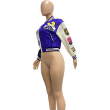 Casual Colorblock Button Fashion Print Double Thread Baseball Jacket