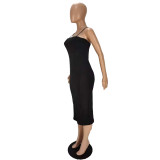 Solid Color Straps Sexy Mid Dress