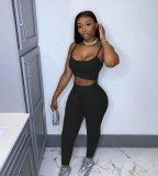 Solid Color Suspender Sports Two Piece Set