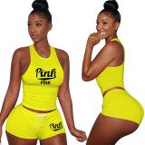 Cotton Printed Letter Breathable Sweatpants Short Set