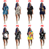 Fashion Solid Color Pattern Printed Shorts Two-piece Set