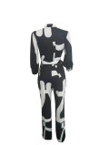 Casual Print Cardigan Jumpsuit