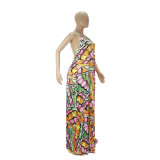 Casual Pattern Print Halter Maxi Dress