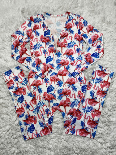 Casual Pattern Printed V Neck Home Jumpsuit