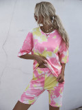Casual Printed Tie-dye Two Short Set
