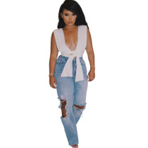 Ladies Denim Ripped Holes Jeans