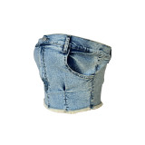Super Stretch Denim Navel-Based Tube Top