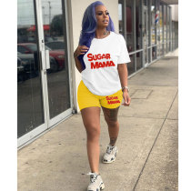 Women Tracksuits Outfit Casual Solid Color Graphic Print Short Sleeve Shorts Two-Piece Set