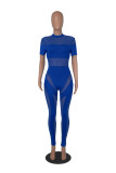 Sexy See Through Mesh Stitching Short Sleeve Jumpsuit
