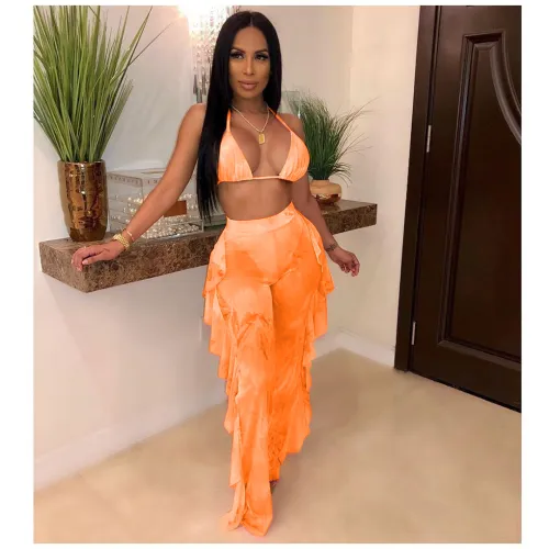 Casual Printed Mesh Two-piece Set with Panties