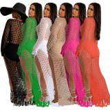 Fashion Sexy Beachwear Hollow Knit Hand Crochet Tassel Dress