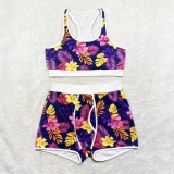 Sexy Graphic Print Yoga Tank Top Shorts Set