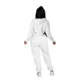 Autumn Winter Women's Irregular Solid Color Pocketed Zipper Hoodie Sweatshirt Pants Set