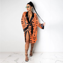 Fashion Women's Robes Print Loose Pajamas Bathrobe Bandage Robes Housewear Women's Wear Sleepwear Robes