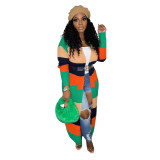 Casual Color Contrast Hand Knitted Long Cardigan Sweater