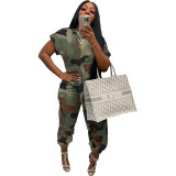 Plus Size Pierced Camouflage Print Two Piece Sets