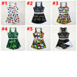 Two Piece Skirt Set Tennis Sports Pattern Printed Vest and Culottes