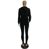 Casual Air Layer Letter Embroidery Hooded 2 PC Set