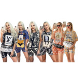 2023 Summer Digital Printed Short Sleeve Streetwear Shorts Set
