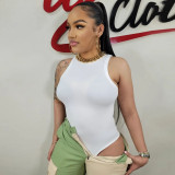 All-match Fashion Solid Color Pit Vest Rompers