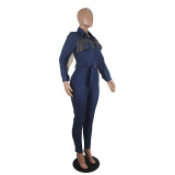 Solid Color Denim Fringed Jumpsuit with Belt