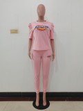 Casual Offset Printing Sets Womens Clothing with Pockets