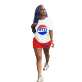 Casual Solid Color Graphic Print Short Sleeve Shorts 2 Piece Set