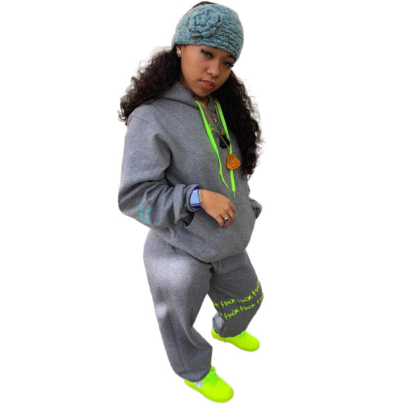 Autumn and Winter Sweatshirt Print Hooded Pant Set