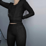 Autumn Winter Double-sided Fleece Vest Hooded Three Piece Set