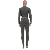 Solid Color Zipper Two Piece Set