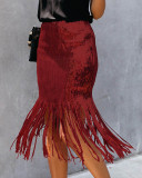 Sequins Fringe Party Long Skirt