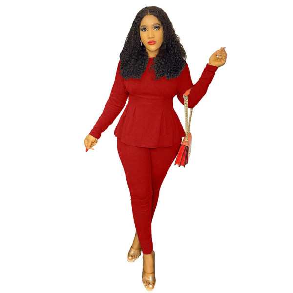 Copy Solid Color Bat Sleeve Tight Blouse and Pant