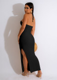 Solid Sleeveless Slit Knitting Women's Cutout Halter Sexy Long Dresses