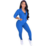 Solid Jacquard Butt Scrunch Zip Up Leggings Set