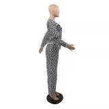 Casual Thread Printed Long Sleeve Tops Wide Leg Pants Two Piece Set