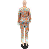 Casual Long Sleeve Ripple Printed Shirt And Pants Two Piece Sets
