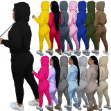 Autumn Winter Thick Drawstring Jogger Two Piece Sweatpants and Hoodie Set
