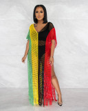 Summer Cover-Ups Crochet Knitted Tassel Color Matching Beach Dress